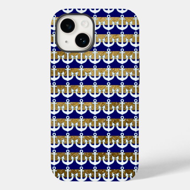 Coques Case-Mate iPhone rayures et ancres blanches marine motif (Verso)