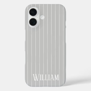Coque Pour iPhone 16 Rayures fines grises claires personnalisées
