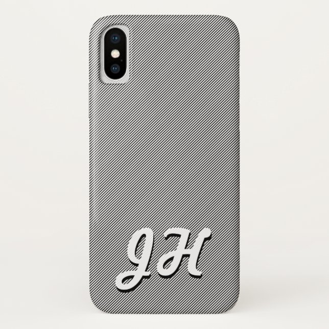 Coques Case-Mate iPhone Rayures fines noires et blanches | Initiales de st (Dos)