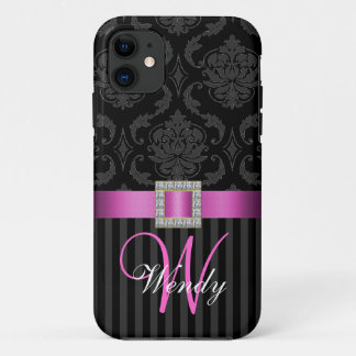 Coque Case-Mate iPhone Rayures grises noires de damassé de roses indien