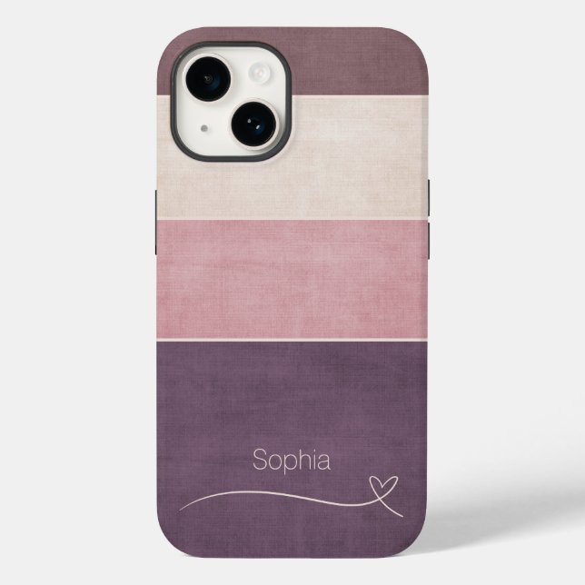 Coques Case-Mate iPhone Rayures horizontales Beige Brown Dusty Rose Monogr (Verso)