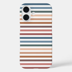 Coque Pour iPhone 16 Rayures horizontales terre cuite et sarcelle