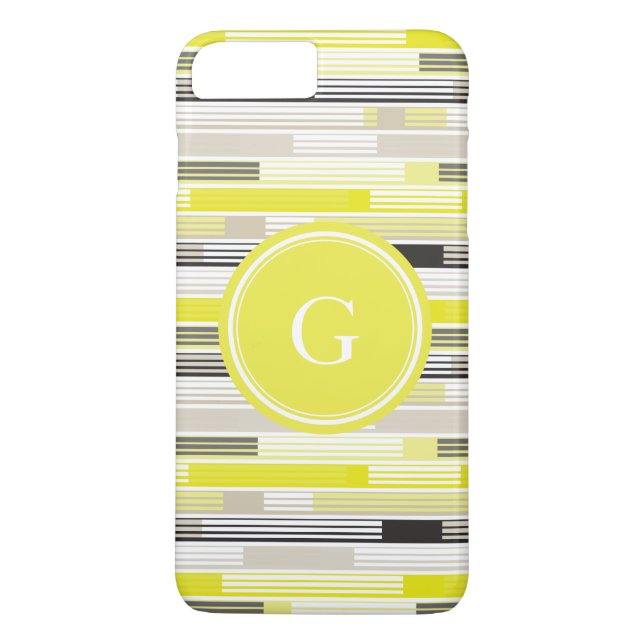 Coques Case-Mate iPhone Rayures jaune gris noir Cool Monogramme personnali (Dos)