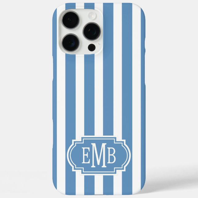 Coques Case-Mate iPhone Rayures Monogramme Bleu et Blanc (Verso)