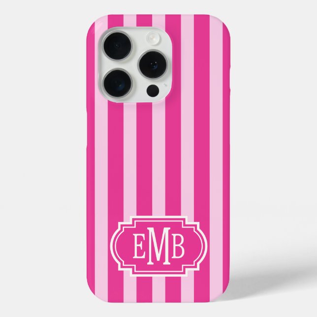 Coques Case-Mate iPhone Rayures Monogramme Rose Chaud et Rose (Verso)