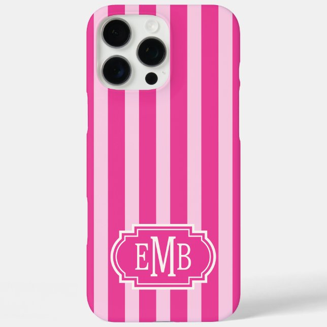 Coques Case-Mate iPhone Rayures Monogramme Rose Chaud et Rose (Verso)