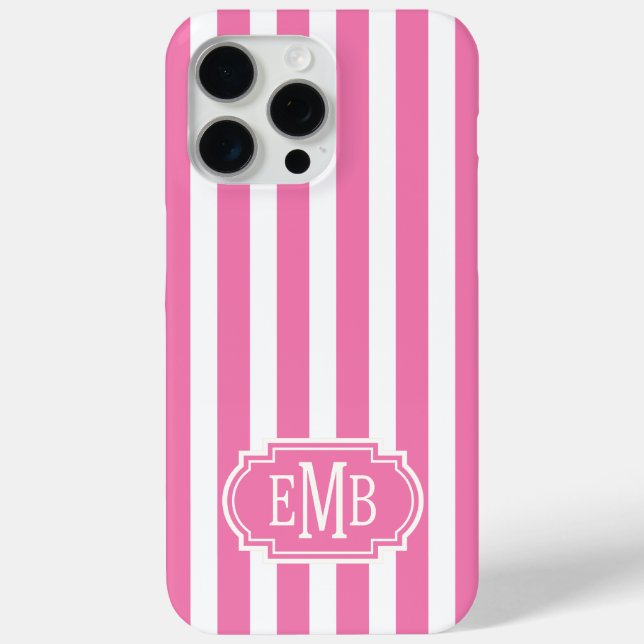 Coques Case-Mate iPhone Rayures Monogramme Rose et Blanc (Verso)