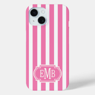 Coque Case-Mate iPhone Rayures Monogramme Rose et Blanc