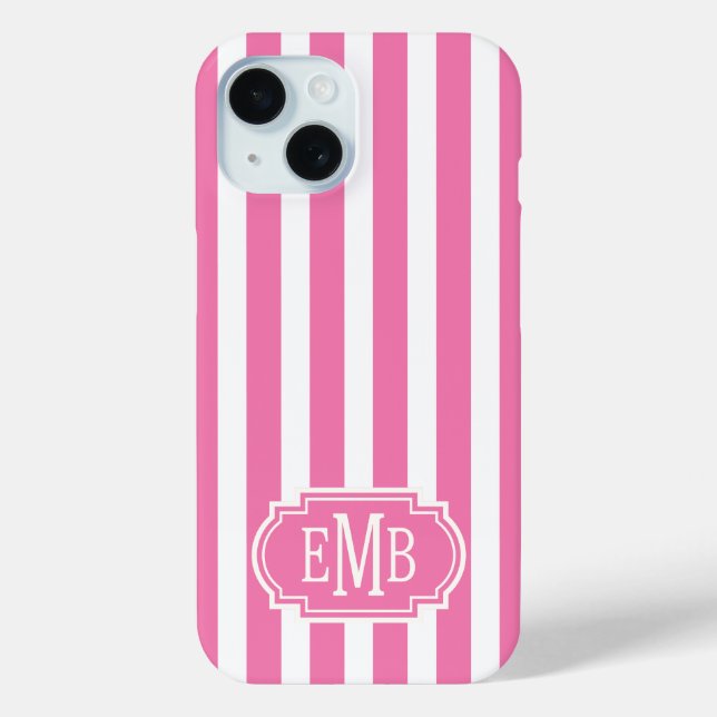 Coques Case-Mate iPhone Rayures Monogramme Rose et Blanc (Verso)
