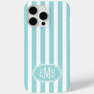 Coque Case-Mate iPhone Rayures Monogrammées Aqua et Blanc