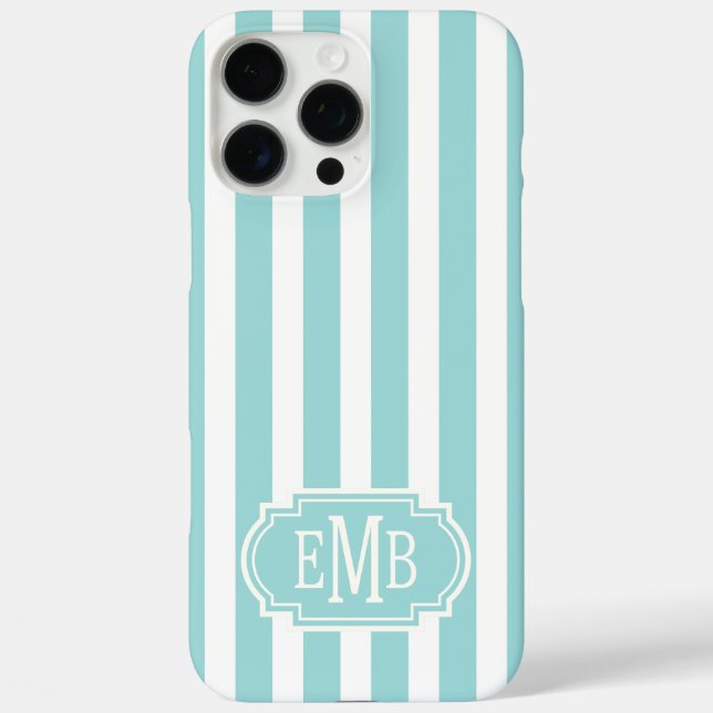 Coques Case-Mate iPhone Rayures Monogrammées Aqua et Blanc (Verso)