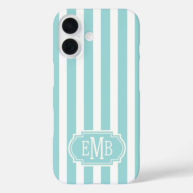 Coques Case-Mate iPhone Rayures Monogrammées Aqua et Blanc (Verso)