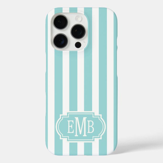 Coques Case-Mate iPhone Rayures Monogrammées Aqua et Blanc (Verso)