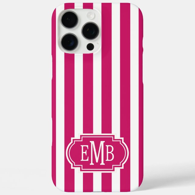 Coques Case-Mate iPhone Rayures monogrammées Berry et blanc (Verso)
