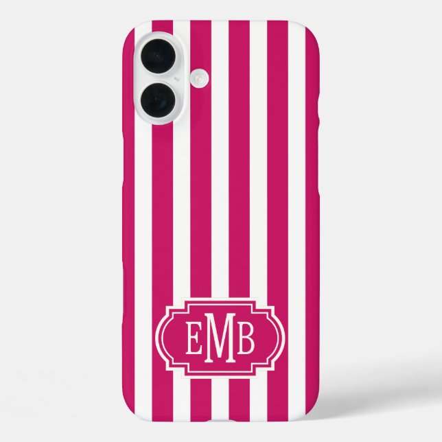 Coques Case-Mate iPhone Rayures monogrammées Berry et blanc (Verso)