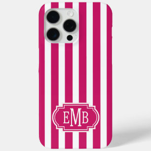 Coque Case-Mate iPhone Rayures monogrammées Berry et blanc