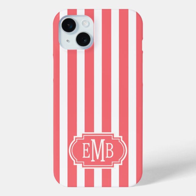 Coques Case-Mate iPhone Rayures Monogrammées Corail et Blanc (Verso)