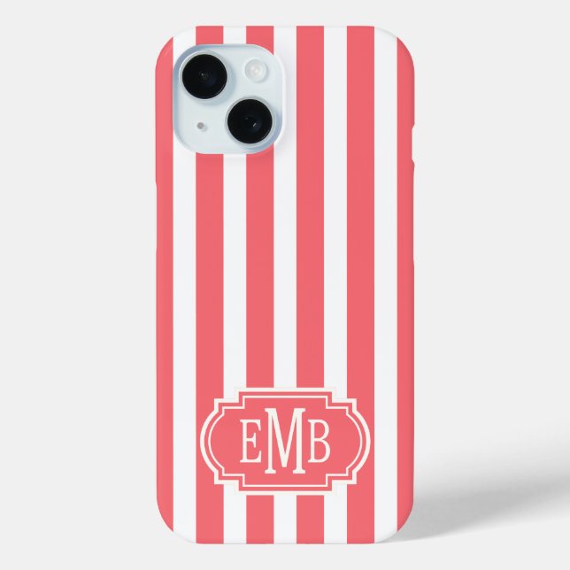 Coques Case-Mate iPhone Rayures Monogrammées Corail et Blanc (Verso)
