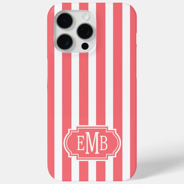 Coques Case-Mate iPhone Rayures Monogrammées Corail et Blanc (Verso)