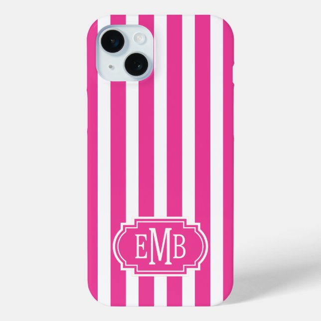 Coques Case-Mate iPhone Rayures Monogrammées Rose Chaud et Blanc (Verso)