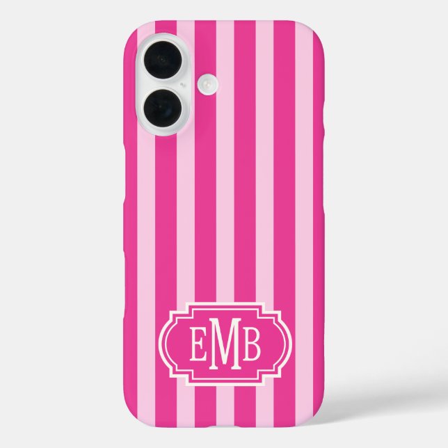 Coques Case-Mate iPhone Rayures Monogrammées Rose Chaud et Rose (Verso)