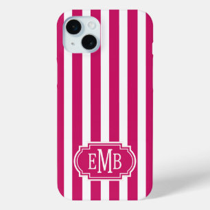 Coque Case-Mate iPhone Rayures monogrammes Berry et blanc