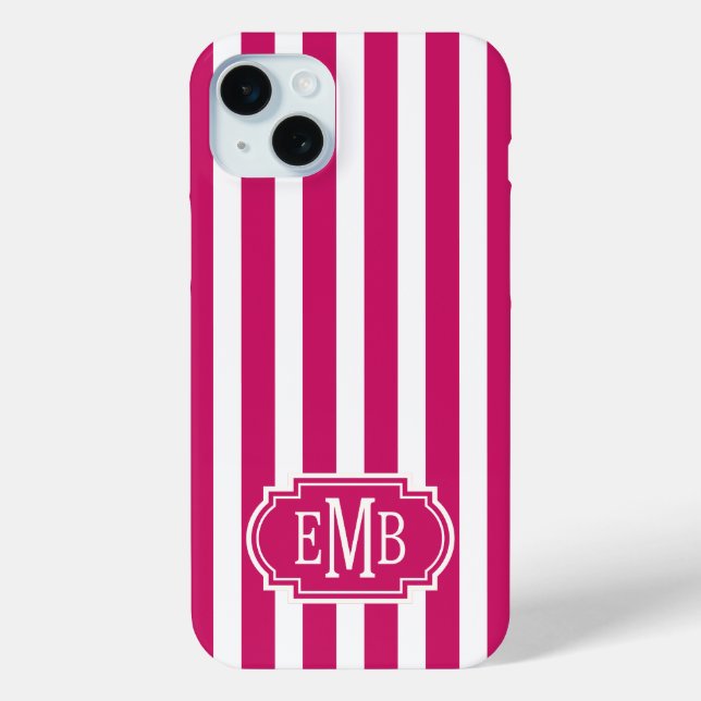 Coques Case-Mate iPhone Rayures monogrammes Berry et blanc (Verso)
