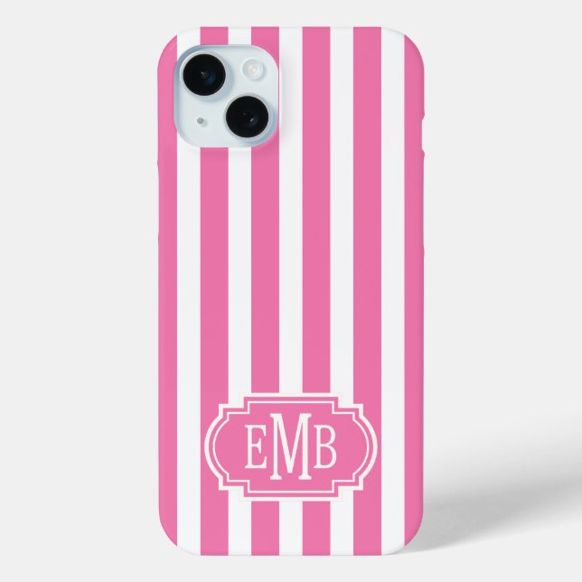 Coques Case-Mate iPhone Rayures monogrammes roses et blanches (Verso)