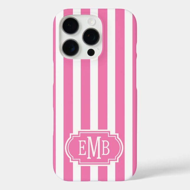 Coques Case-Mate iPhone Rayures monogrammes roses et blanches (Verso)