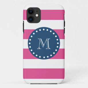 Coque Case-Mate iPhone Rayures motif, monogramme de roses indien de bleu