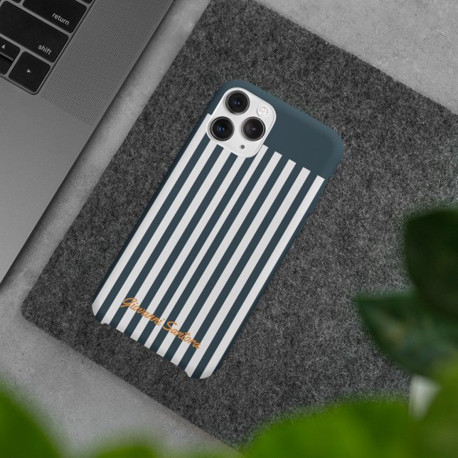 Coques Case-Mate iPhone Rayures Navy | Monogramme du gentleman moderne (Créateur téléchargé)