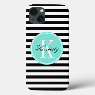 Coque Case-Mate iPhone Rayures noires et blanches avec le monogramme de