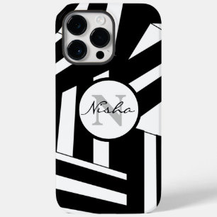 Coque Case-Mate iPhone Rayures noires et blanches Monogramme Nom