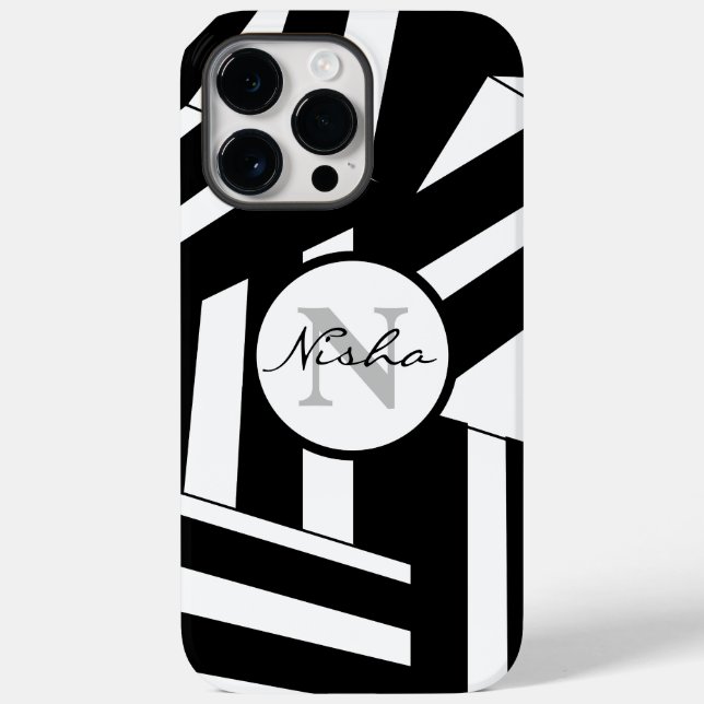 Coques Case-Mate iPhone Rayures noires et blanches Monogramme Nom (Verso)