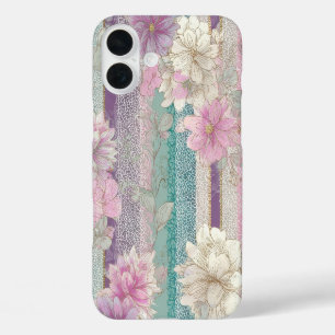 Coque Pour iPhone 16 Plus Rayures pastel verticales avec textures de dentell