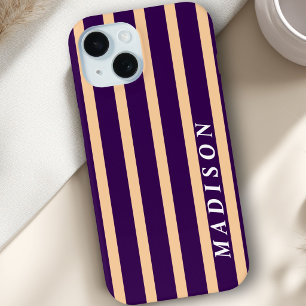Coque Case-Mate iPhone Rayures personnalisées Beige Violet foncé