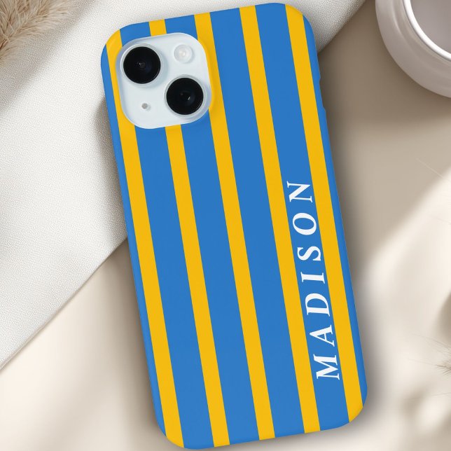 Coques Case-Mate iPhone Rayures Personnalisées Bleu Jaune (Custom Stripes Blue Yellow Case-Mate iPhone Case)