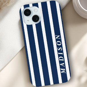 Coque Case-Mate iPhone Rayures personnalisées Bleu marine Blanc
