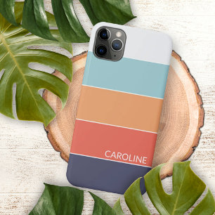 Coque Case-Mate iPhone Rayures Personnalisées Corail Orange Bleu Foncé Ve