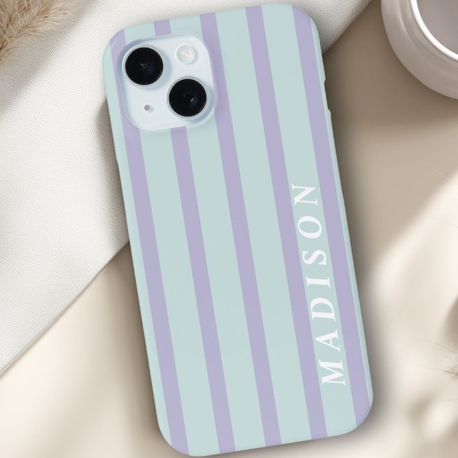 Coques Case-Mate iPhone Rayures personnalisées Lavande Menthe (Custom Stripes Lavender Mint Case-Mate iPhone Case)