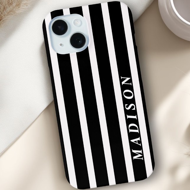 Coques Case-Mate iPhone Rayures personnalisées Noir Blanc (Custom Stripes Black White Case-Mate iPhone Case)
