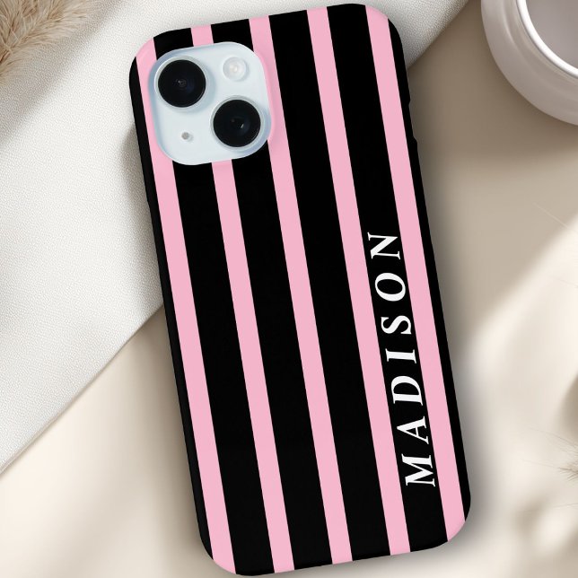 Coques Case-Mate iPhone Rayures personnalisées Noir Rose (Custom Stripes Black Pink Case-Mate iPhone Case)