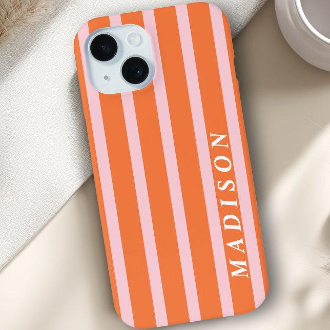 Coques Case-Mate iPhone Rayures Personnalisées Orange Rose (Custom Stripes Orange Pink Case-Mate iPhone Case)