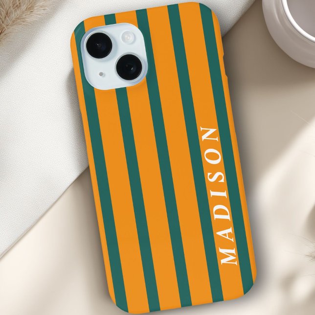 Coques Case-Mate iPhone Rayures Personnalisées Orange Vert (Custom Stripes Orange Green Case-Mate iPhone Case)