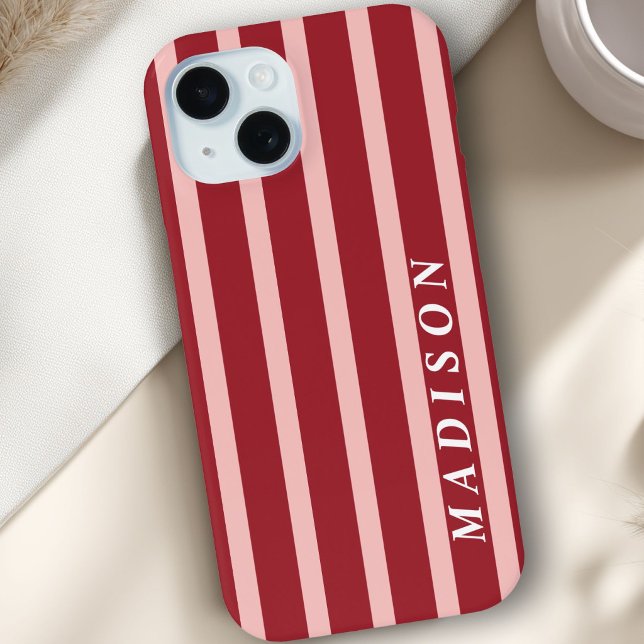 Coques Case-Mate iPhone Rayures personnalisées Rose Rouge Brun (Custom Stripes Pink Red Brown Case-Mate iPhone Case)