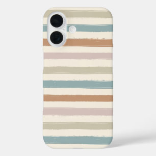 Coque Pour iPhone 16 Rayures Pinceau Boho Tons Terre Sans Couture