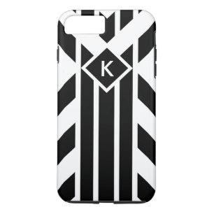 Coque iPhone 8 Plus/7 Plus Rayures quadrilatérales noires, monogramme fait