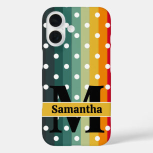 Coque Pour iPhone 16 Rayures Rétro, Points, Monogramme, Personnalisé