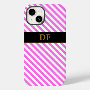 Coque Case-Mate iPhone Rayures rose/blanc monogrammes