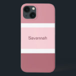Case-Mate iPhone Case Rayures roses et blanches personnalisées modernes<br><div class="desc">Étui de téléphone portable mignon et élégant avec un motif de rayures roses et blanches. Plusieurs nuances de grandes rayures roses et de petites rayures blanches. Personnalisé avec votre nom imprimé dans un texte rose.</div>